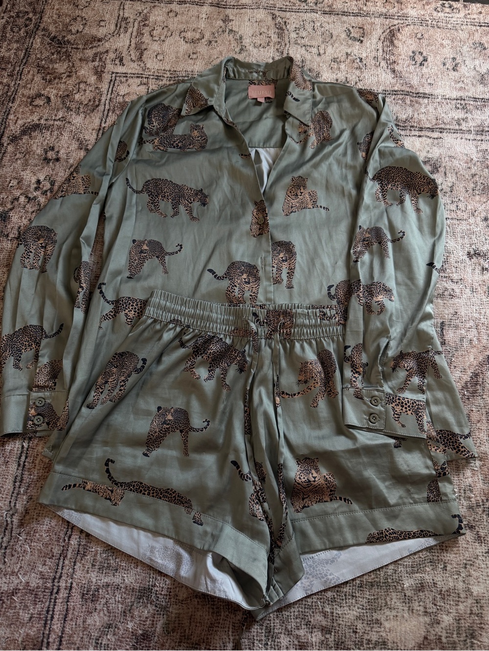 Show Me Your MuMu Sage Green Leopard Print Pajama Set